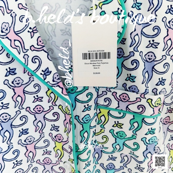 Roller Rabbit Disco Monkey Polo Pajamas in Mermaid Size Small S Brand New NWT - Picture 7 of 14